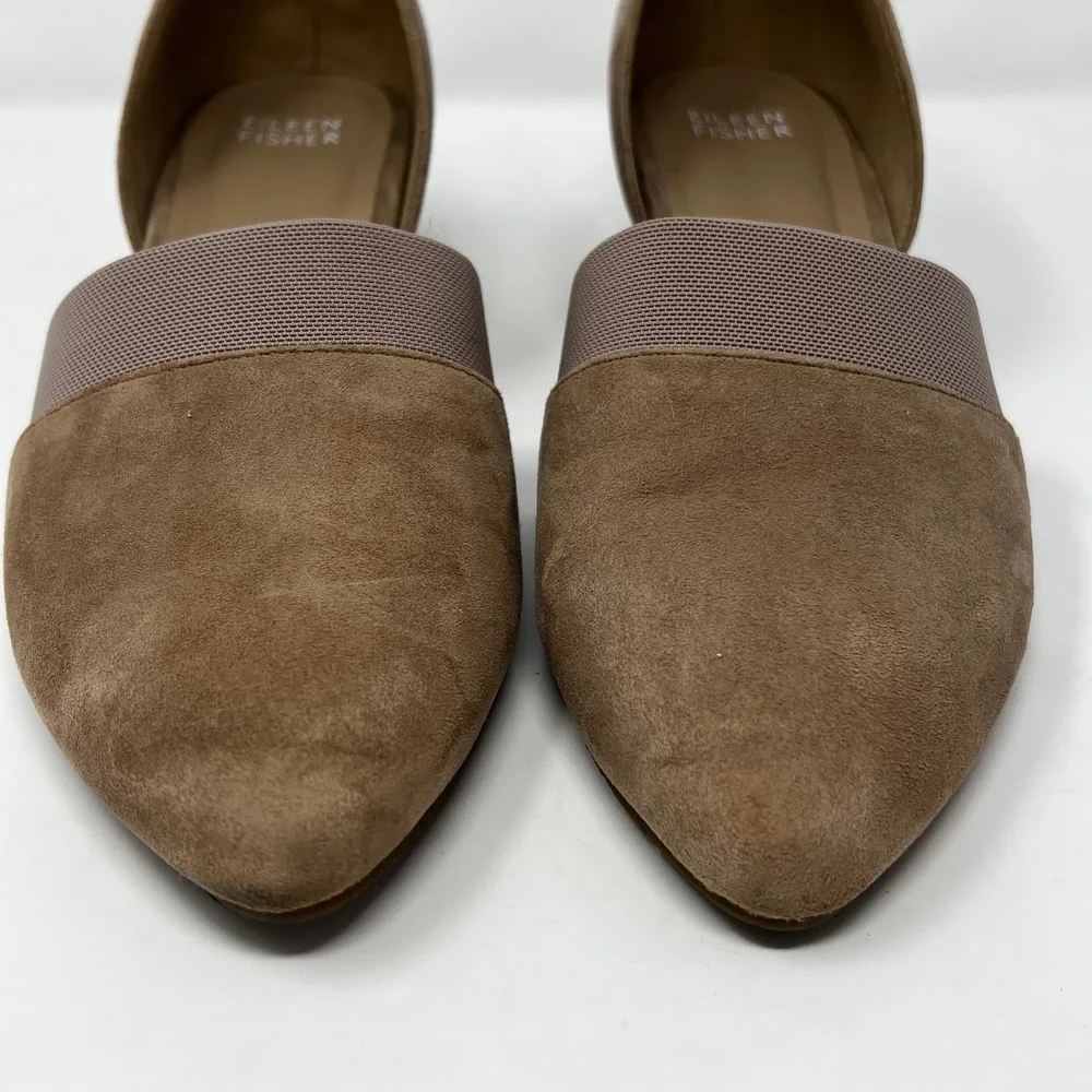 Eileen Fisher Women Taupe Suede D'Orsay Wedge Pumps‎ Size 8 Pointed Toe